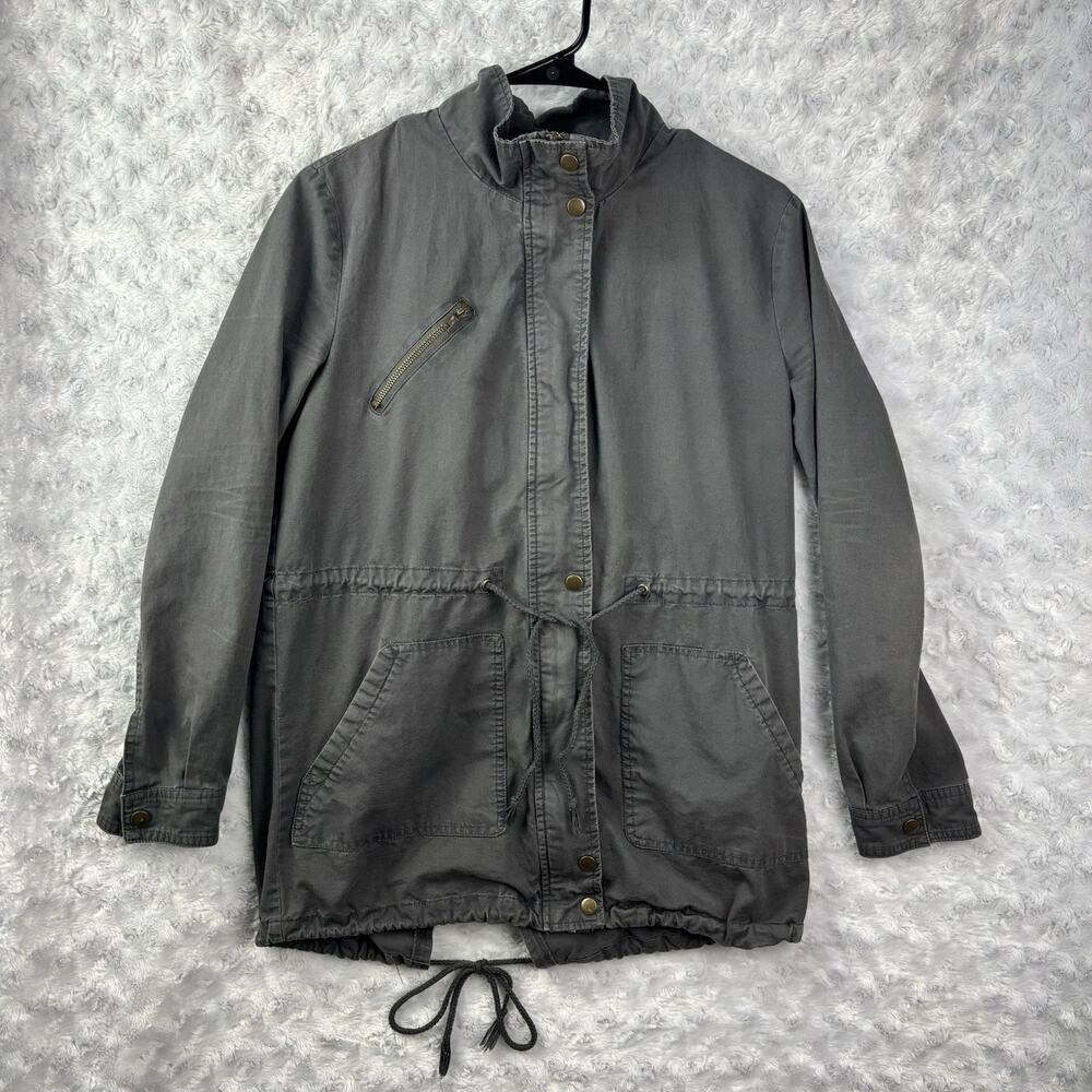 Women’s Forever 21 Gray Cargo Utility Jacket Size Medium With Zipper And Buttons